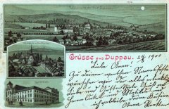 dobová pohlednice města s kostely a jezuitskou kolejí