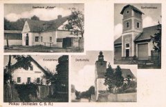 starší pohlednice s kostelem (vpravo dole)