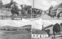 dobová pohlednice vsi s kostelem