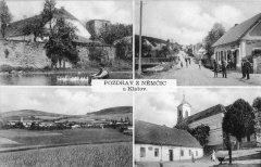 dobová pohlednice vsi s kostelem