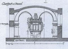 plán opravy východní stěny synagogy po požáru v roce 1904