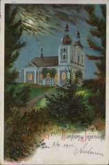 dobová pohlednice s kostelem