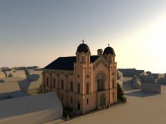 virtuální rekonstrukce synagogy - pohled zepředu zleva