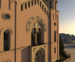 virtuální rekonstrukce synagogy - průčelí zleva