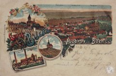 historická pohlednice města se synagogou (vpravo)