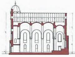 nákres synagogy - podélný řez