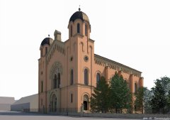 virtuální rekonstrukce synagogy - pohled zepředu zprava