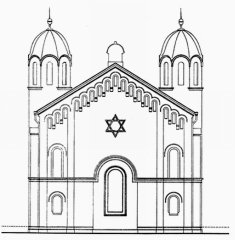 nákres synagogy - pohled z východu