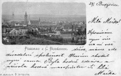 dobová pohlednice města se synagogou (zcela vpravo)