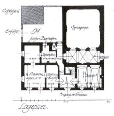 půdorys synagogy a přilehlého domu
