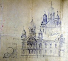 náčrtek synagogy od architekta Karla Widermanna