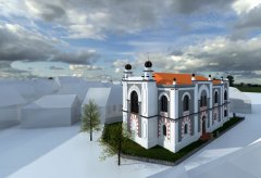 virtuální umístění synagogy v okolní zástavbě