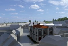 virtuální umístění synagogy v okolní zástavbě