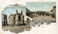 dobová pohlednice města se synagogou