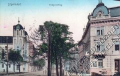 dobová pohlednice města se synagogou