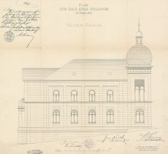 architektonický plán synagogy - boční pohled
