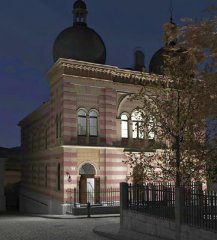 virtuální rekonstrukce synagogy - pohled zepředu zleva