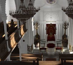 virtuální rekonstrukce interiéru synagogy - pohled z empory