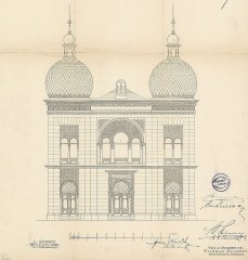 architektonický plán synagogy - průčelí