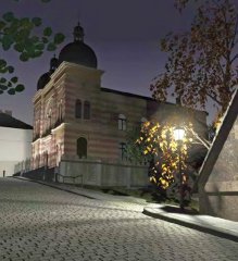 virtuální rekonstrukce synagogy - pohled zepředu zprava