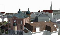 virtuální rekonstrukce synagogy - umístění v okolní zástavbě