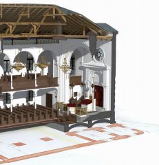 virtuální rekonstrukce synagogy - podélný řez