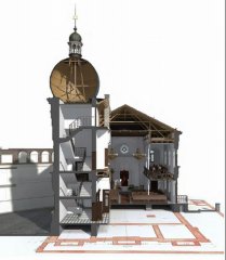virtuální rekonstrukce synagogy - příčný řez