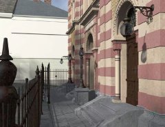 hlavní vchod do synagogy - pohled zprava