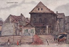 historická pohlednice s malbou synagogy