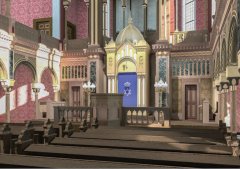 virtuální rekonstrukce interiéru synagogy - zadní část