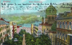 dobová pohlednice města se synagogou