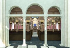 virtuální rekonstrukce interiéru synagogy - pohled od vchodu