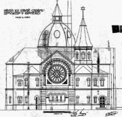 nákres synagogy - pohled ze severu