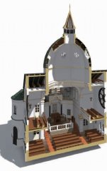 virtuální rekonstrukce synagogy - příčný řez