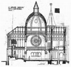 plán synagogy - podélný řez