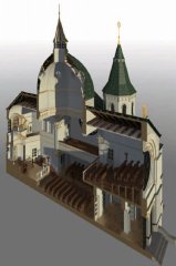 virtuální rekonstrukce synagogy - podélný řez