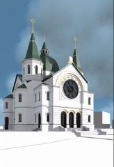 virtuální rekonstrukce synagogy - pohled zepředu zleva