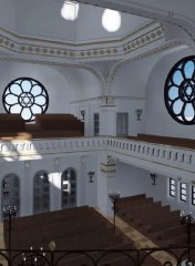 virtuální rekonstrukce interiéru synagogy - pohled z empory