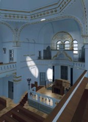 virtuální rekonstrukce interiéru synagogy - pohled z empory
