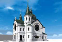 virtuální rekonstrukce synagogy - pohled zepředu zprava