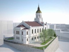 virtuální rekonstrukce synagogy - pohled zezadu zleva