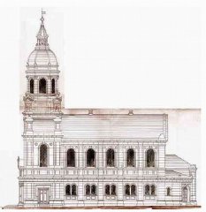 nákres synagogy - boční pohled