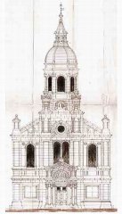 nákres synagogy - čelní pohled