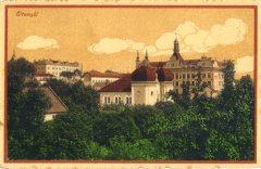 dobová pohlednice města se synagogou