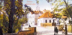 dobová pohlednice Studničního náměstí se synagogou