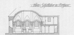 podélný řez jižní stranou synagogy