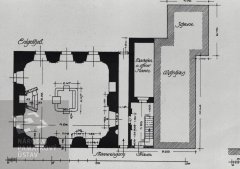 půdorys mužské a ženské části v synagoze
