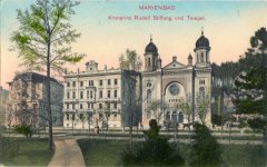 dobová pohlednice města se synagogou