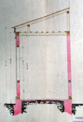plán na stavbu svatostánku na nádvoří synagogy - řez