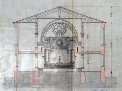 stavební plán rozšíření synagogy - příčný řez